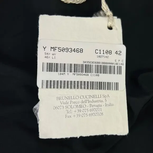 Brunello Cucinelli Monili Bead Trimmed DB Peacoat Jacket Black Size 42 US 6 NWT
